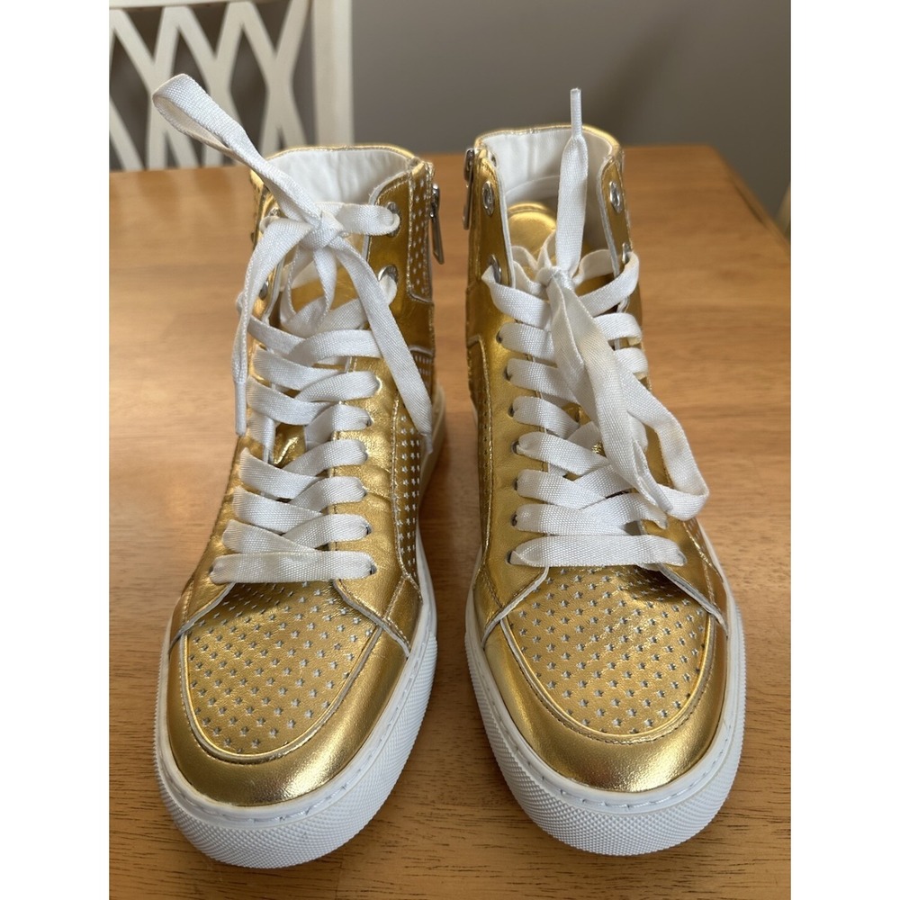 Zadig & Voltaire Sneakers Flash Metallic Leather High Top Gold Sz 9/ 39 New - Picture 5 of 10